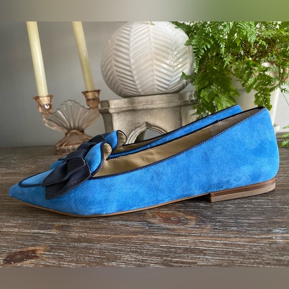 Ann Taylor Pretty Blue Suede Ziggy Bow Flats Slip On Shoes Leather Womens 9 - Picture 5 of 13